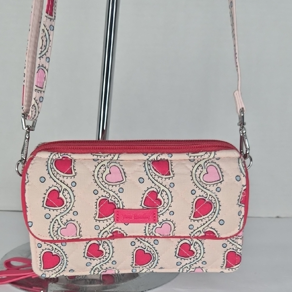 Pink Heart-Print Crossbody Bag